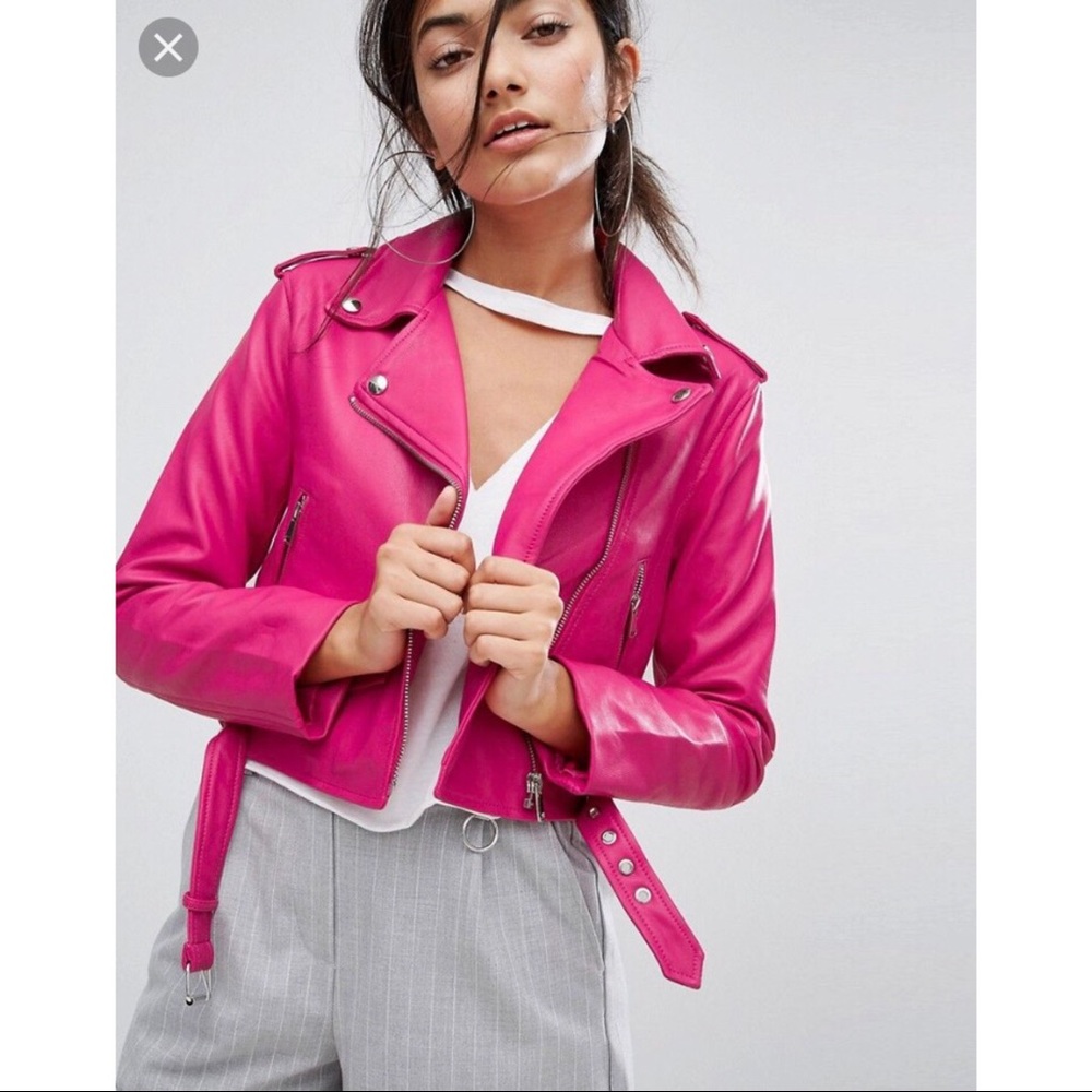 Pink leather faux jacket